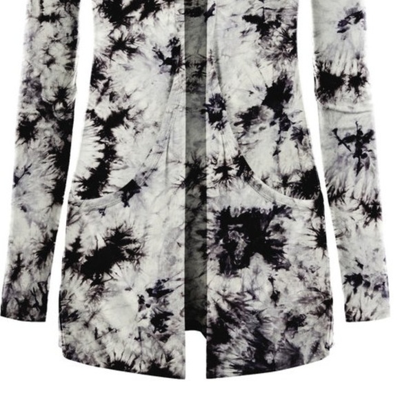 NEW SOFT TIE DYE BLACK WHITE CARDIGAN JACKET - Picture 4 of 4